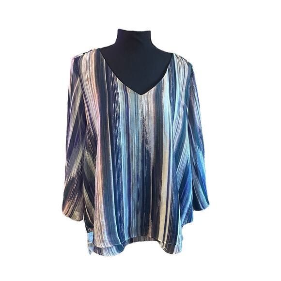 JLO Jennifer Lopez Split Back & Sleeve Popover Blouse Multicolor Womens Sz M - Picture 6 of 6